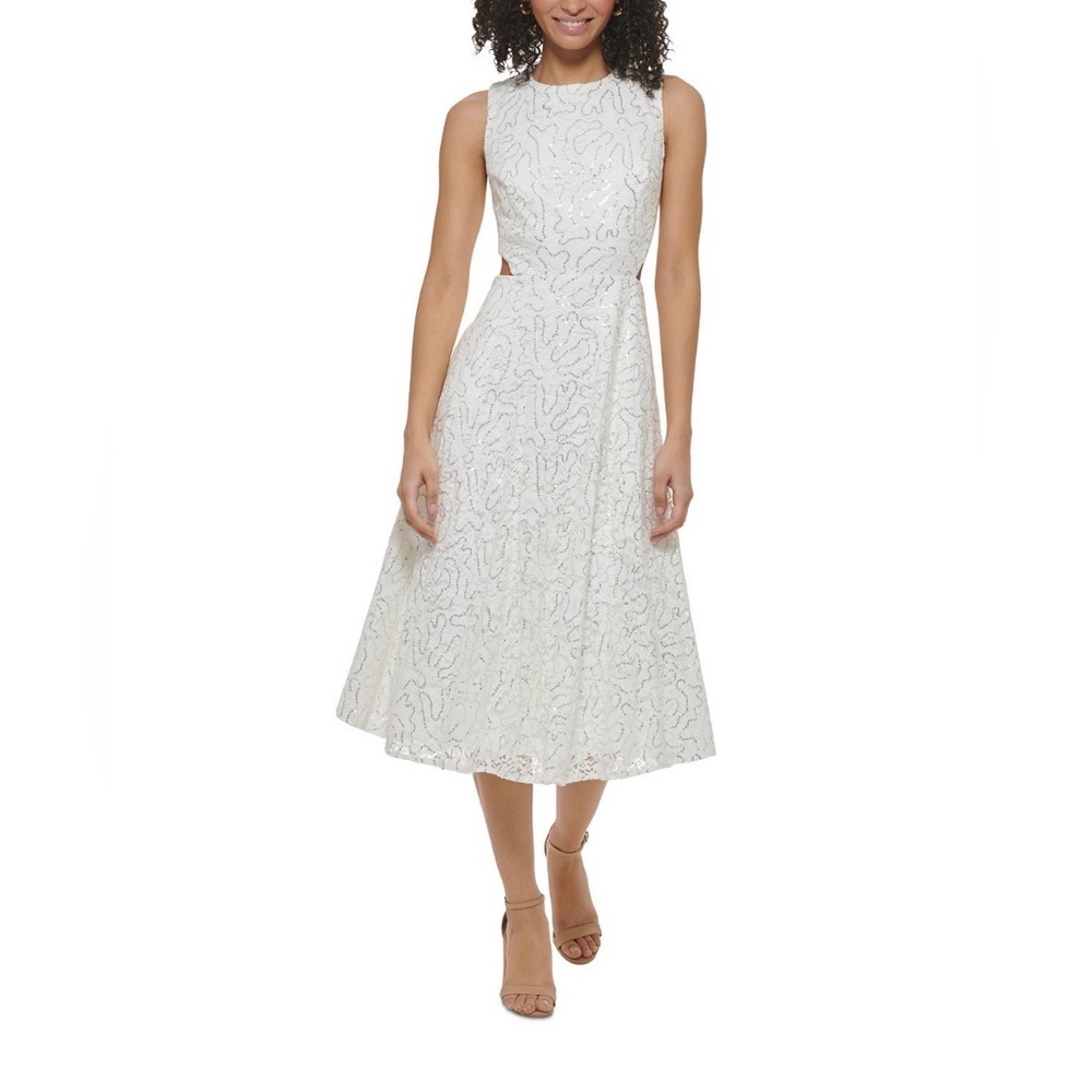 Eliza J White Sequin Lace Cut Out Dress Size 8